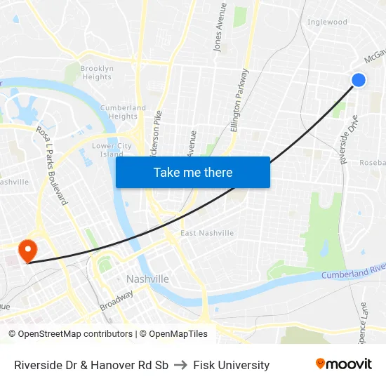 Riverside Dr & Hanover Rd Sb to Fisk University map