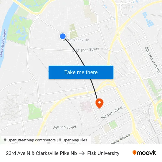 23rd Ave N & Clarksville Pike Nb to Fisk University map