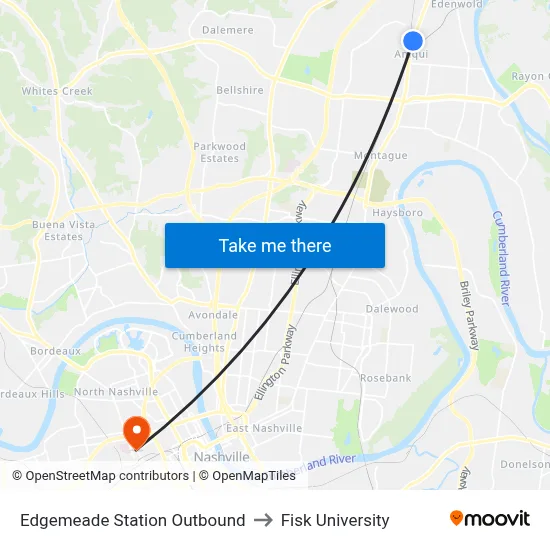 Edgemeade Station Outbound to Fisk University map