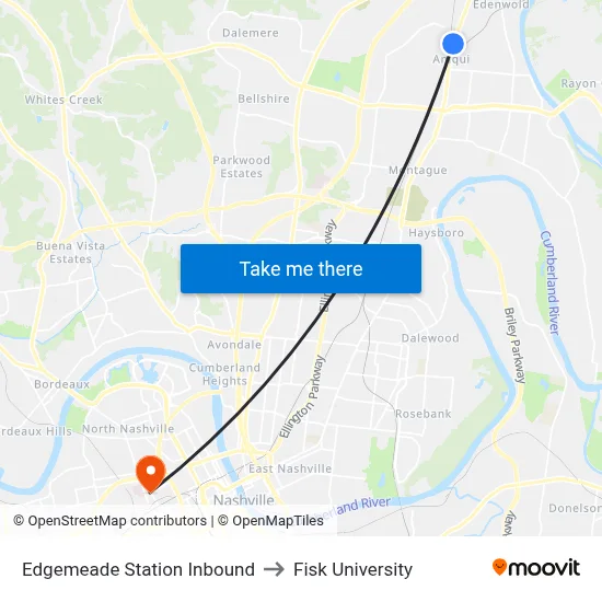 Edgemeade Station Inbound to Fisk University map