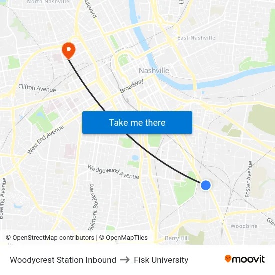 Woodycrest Station Inbound to Fisk University map
