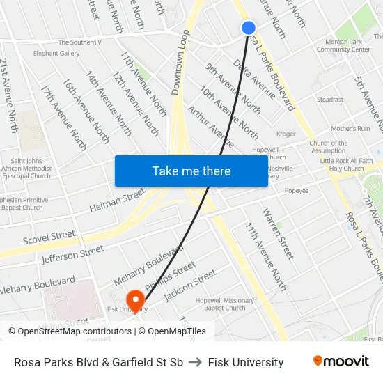 Rosa Parks Blvd & Garfield St Sb to Fisk University map