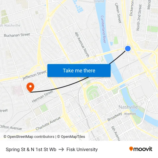 Spring St & N 1st St Wb to Fisk University map