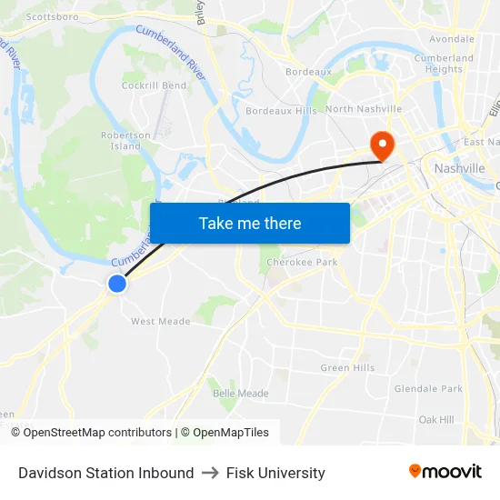 Davidson Station Inbound to Fisk University map