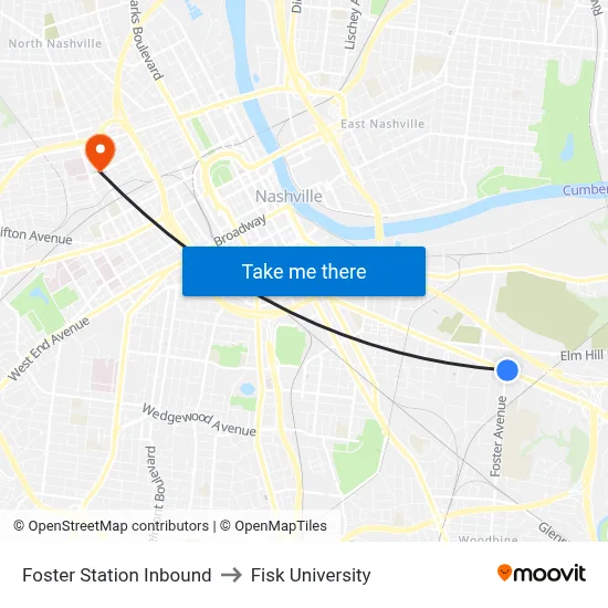 Foster Station Inbound to Fisk University map