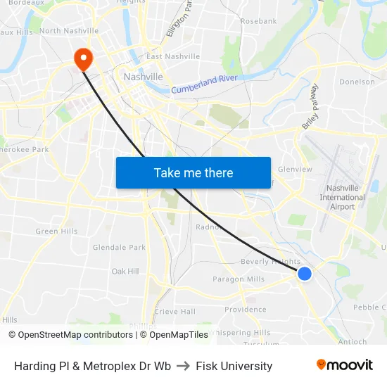 Harding Pl & Metroplex Dr Wb to Fisk University map