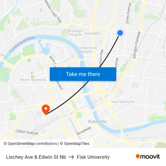 Lischey Ave & Edwin St Nb to Fisk University map