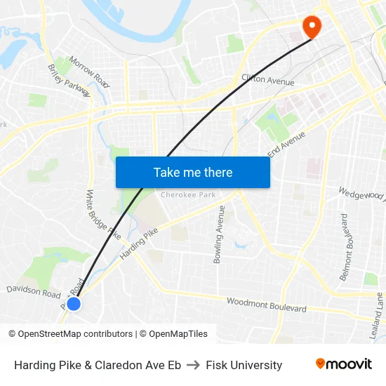 Harding Pike & Claredon Ave Eb to Fisk University map