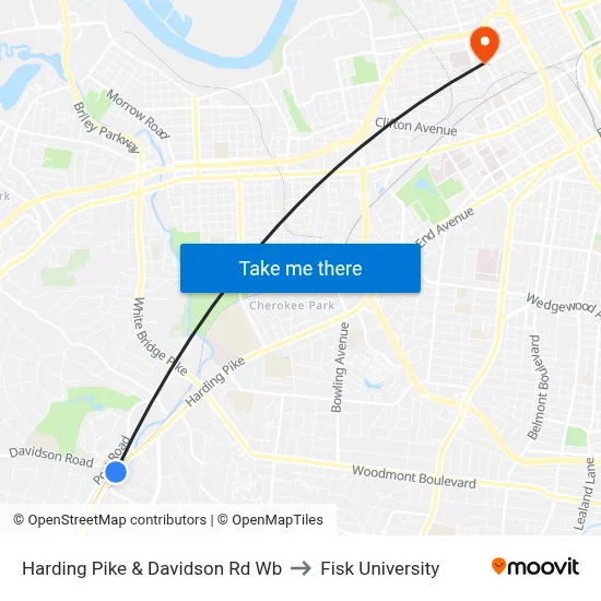 Harding Pike & Davidson Rd Wb to Fisk University map