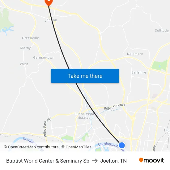 Baptist World Center & Seminary Sb to Joelton, TN map