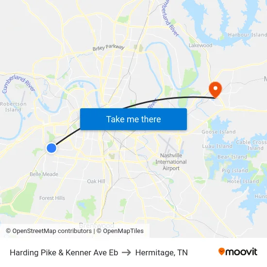 Harding Pike & Kenner Ave Eb to Hermitage, TN map