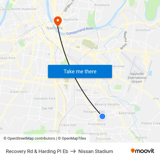 Recovery Rd & Harding Pl Eb to Nissan Stadium map