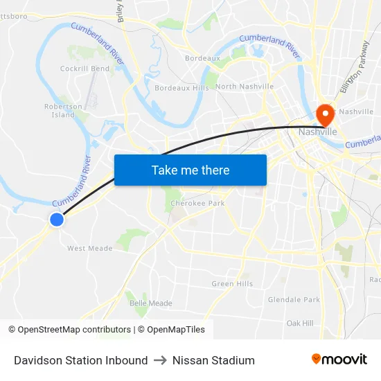 Davidson Station Inbound to Nissan Stadium map