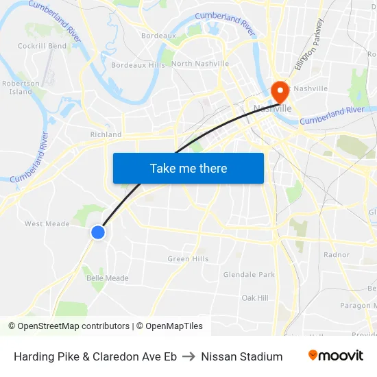 Harding Pike & Claredon Ave Eb to Nissan Stadium map