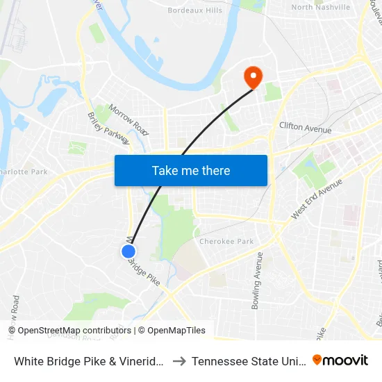White Bridge Pike & Vineridge Dr Nb to Tennessee State University map