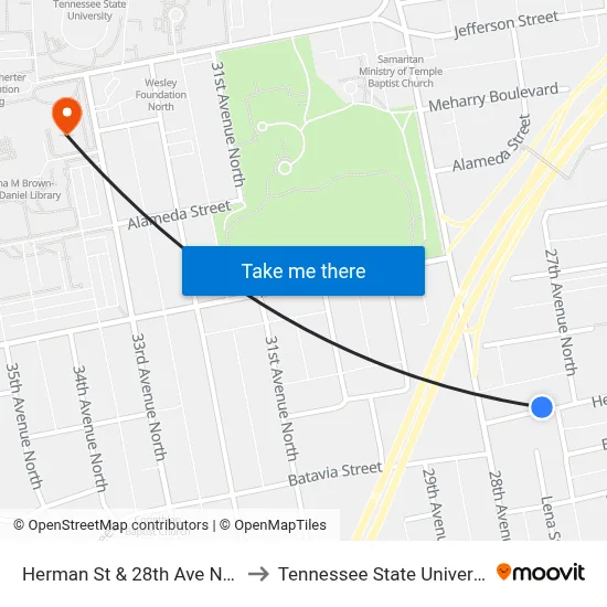 Herman St & 28th Ave N Wb to Tennessee State University map
