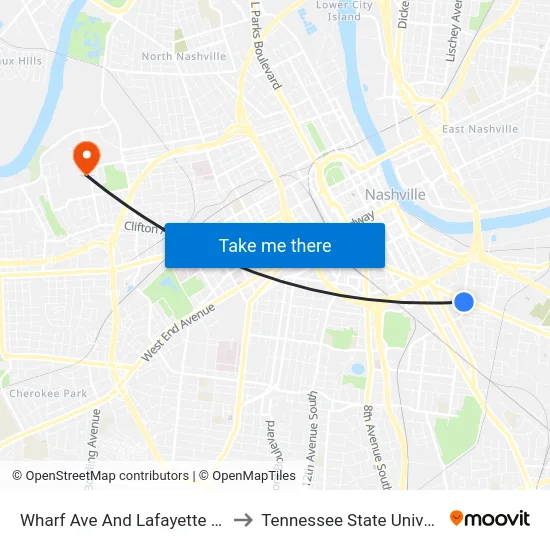 Wharf Ave And Lafayette St Nb to Tennessee State University map