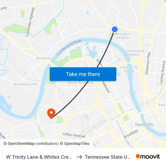 W Trinity Lane & Whites Creek Pike Eb to Tennessee State University map