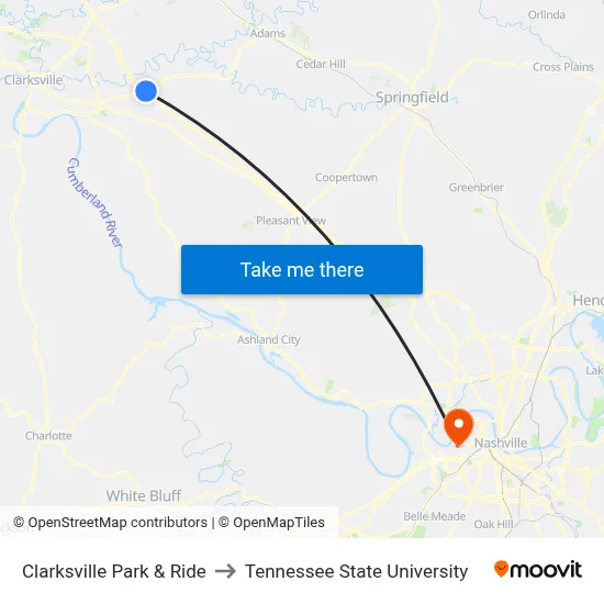 Clarksville Park & Ride to Tennessee State University map