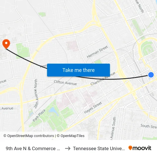 9th Ave N & Commerce St Sb to Tennessee State University map