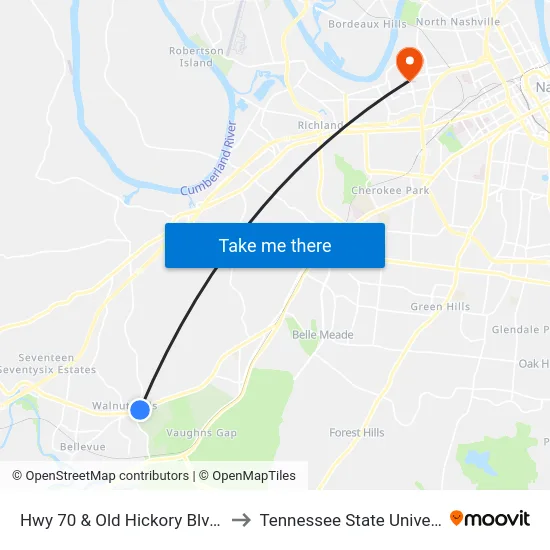 Hwy 70 & Old Hickory Blvd Wb to Tennessee State University map