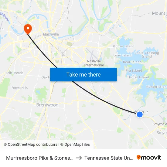 Murfreesboro Pike & Stones River Rd to Tennessee State University map