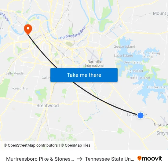 Murfreesboro Pike & Stones River Rd to Tennessee State University map