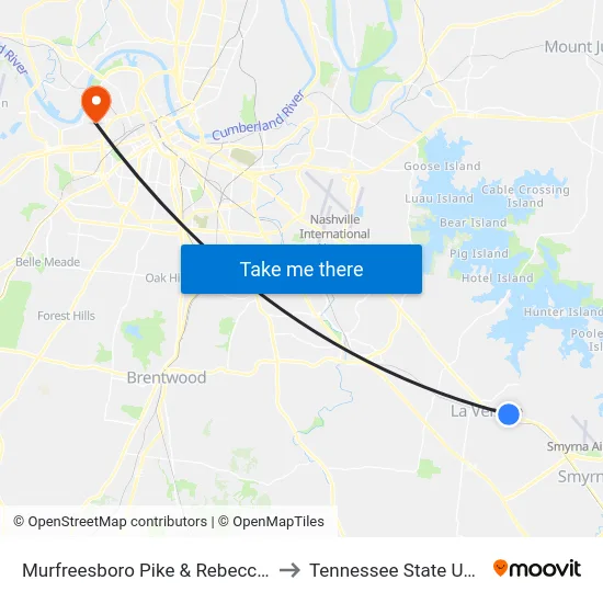 Murfreesboro Pike & Rebecca Way Wb to Tennessee State University map