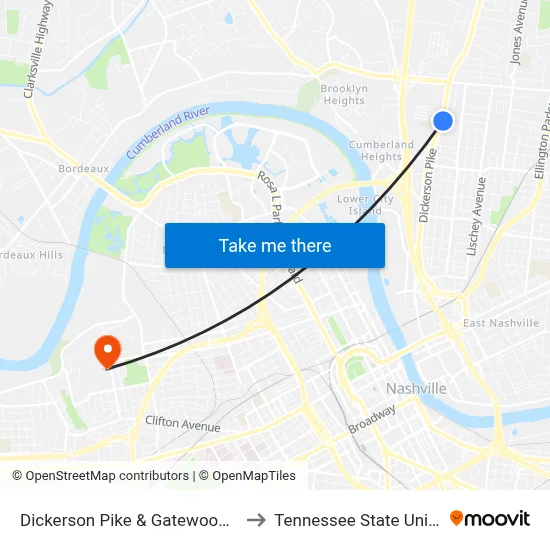 Dickerson Pike & Gatewood Ave Nb to Tennessee State University map