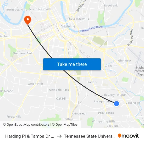 Harding Pl & Tampa Dr Eb to Tennessee State University map