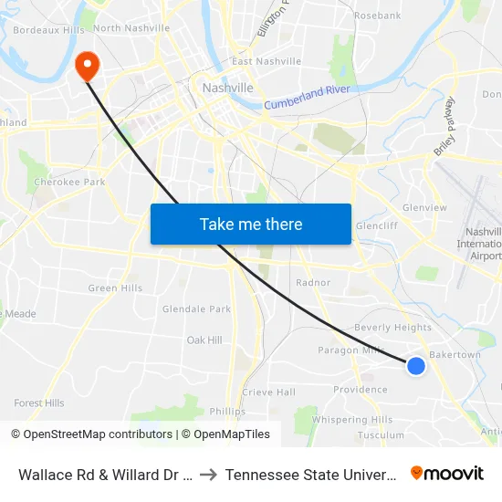 Wallace Rd & Willard Dr Eb to Tennessee State University map