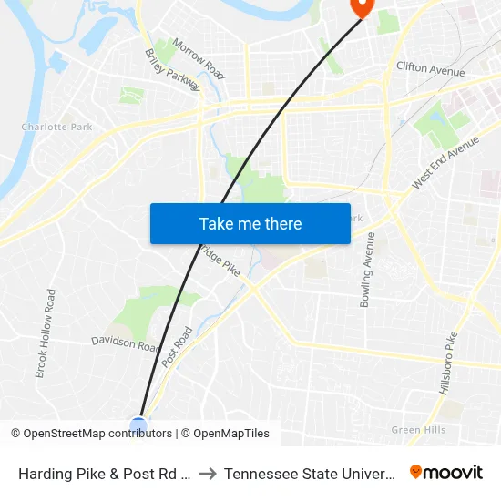 Harding Pike & Post Rd Sb to Tennessee State University map