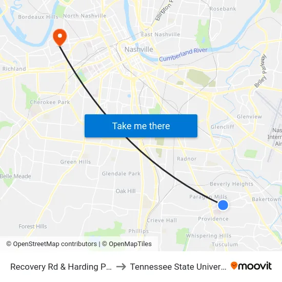 Recovery Rd & Harding Pl Eb to Tennessee State University map