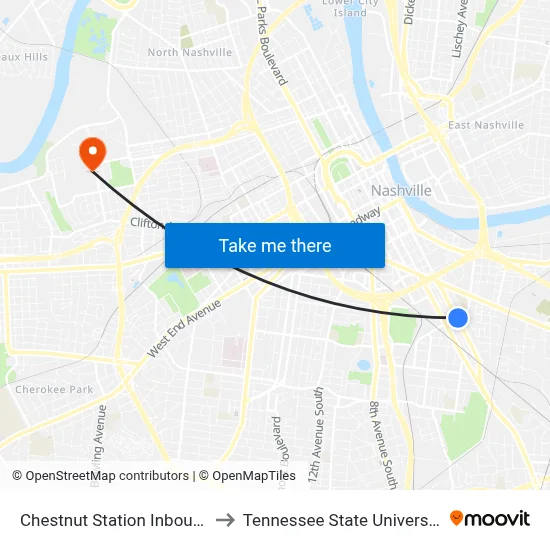 Chestnut Station Inbound to Tennessee State University map
