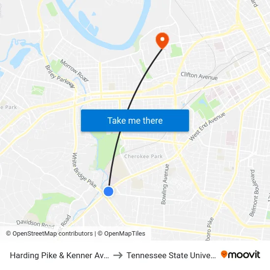 Harding Pike & Kenner Ave Eb to Tennessee State University map