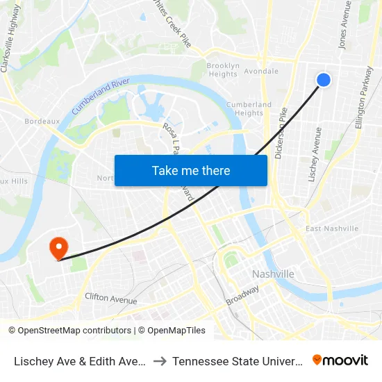 Lischey Ave & Edith Ave Sb to Tennessee State University map