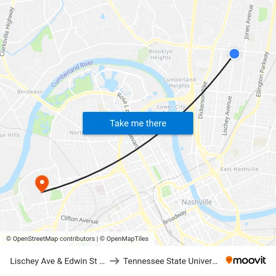 Lischey Ave & Edwin St Sb to Tennessee State University map