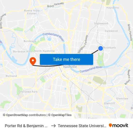Porter Rd & Benjamin Sb to Tennessee State University map