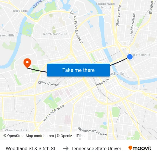 Woodland St & S 5th St Wb to Tennessee State University map
