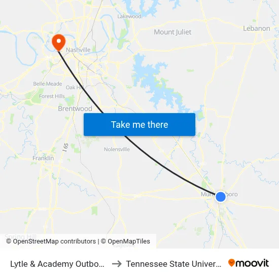 Lytle & Academy Outbound to Tennessee State University map