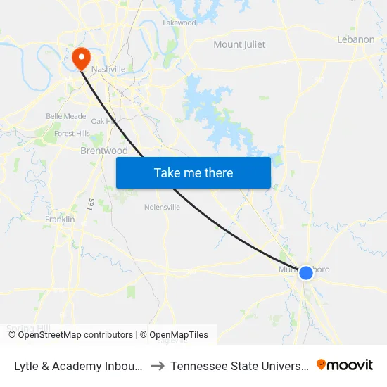 Lytle & Academy Inbound to Tennessee State University map