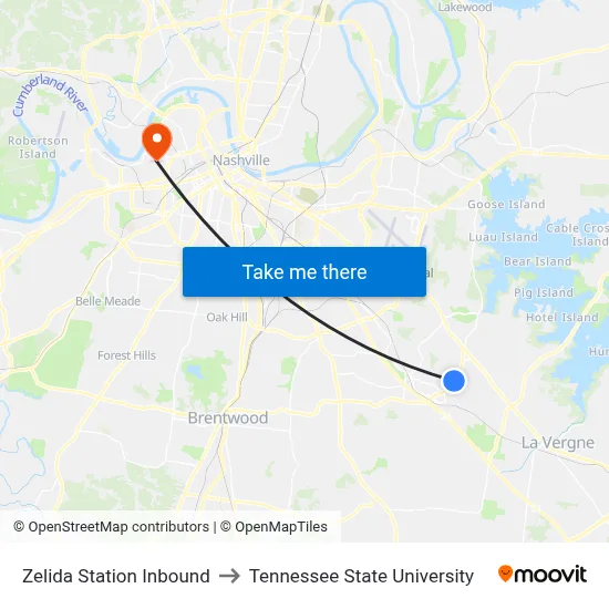 Zelida Station Inbound to Tennessee State University map