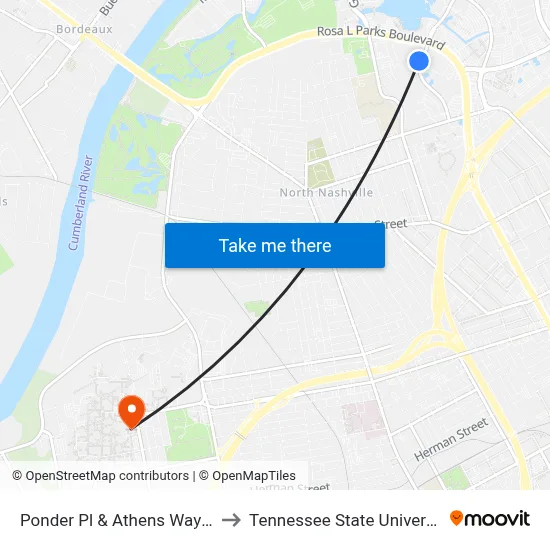 Ponder Pl & Athens Way Eb to Tennessee State University map