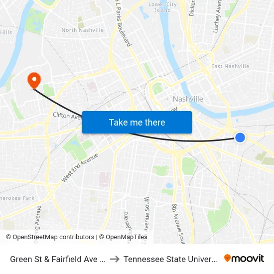 Green St & Fairfield Ave Nb to Tennessee State University map
