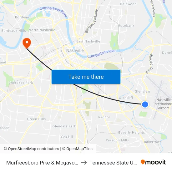 Murfreesboro Pike & Mcgavock Pike Wb to Tennessee State University map