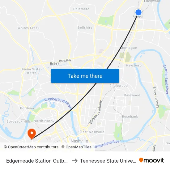 Edgemeade Station Outbound to Tennessee State University map