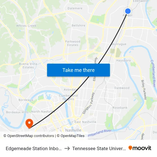 Edgemeade Station Inbound to Tennessee State University map