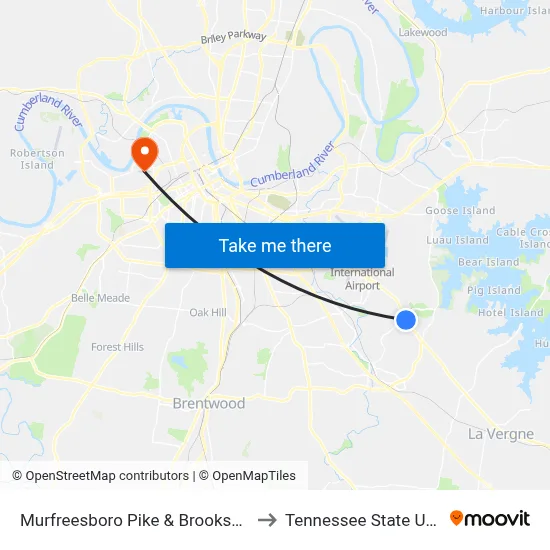 Murfreesboro Pike & Brooksboro Ter Sb to Tennessee State University map
