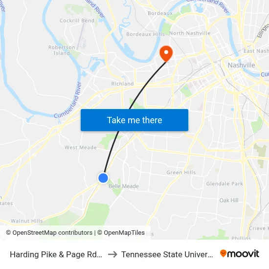 Harding Pike & Page Rd Sb to Tennessee State University map