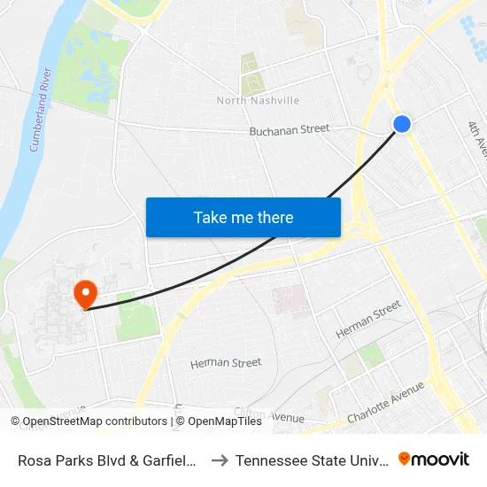 Rosa Parks Blvd & Garfield St Sb to Tennessee State University map